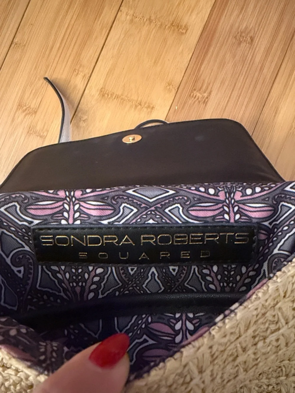 Sondra Roberts Natural Straw Crossbody with Black & White Trim - Picture 4 of 4